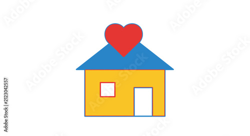 Yellow house with blue roof heart.