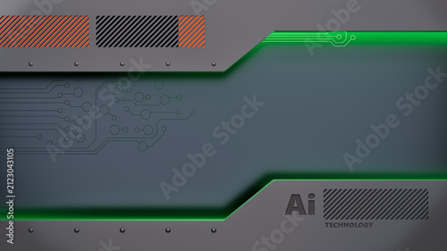Futuristic AI Technology Panel with Green Neon Circuit Design