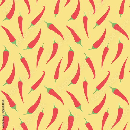 Red chili pepper, seamless pattern. Vector illustration, flat style. Bright background.