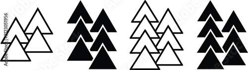 Abstract geometric triangle pine trees collection black silhouette forest icons modern nature symbols vector isolated white background