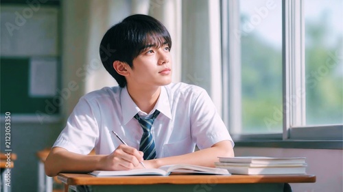 勉強する男子高生のポートレート2 - 1