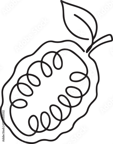 Quadro su tela Continuous One Line Drawing of whole half sliced healthy organic noni for orchard logo identity