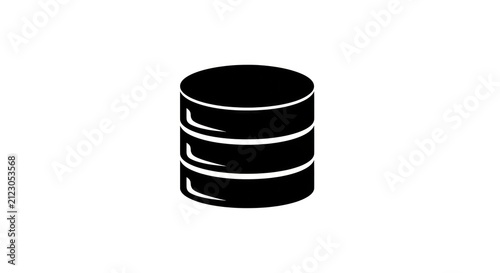 Black database icon on a white background representing data storage.