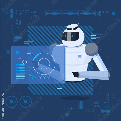Automatic Robot Working On A Computer Concept