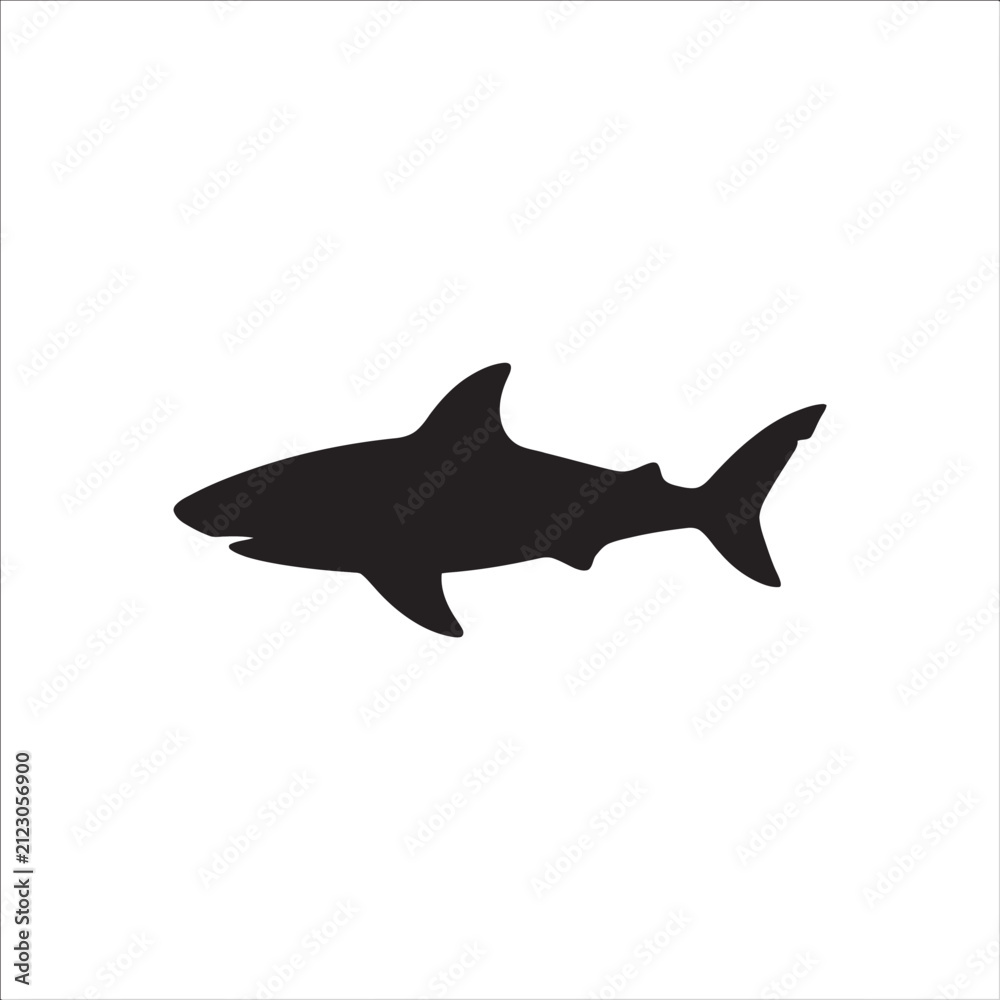 Fototapeta premium Black silhouette of a shark isolated on white background