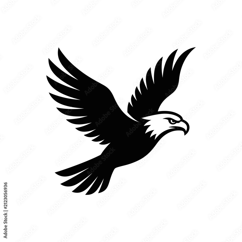 Obraz premium Minimalist Black and White Bald Eagle Silhouette Icon