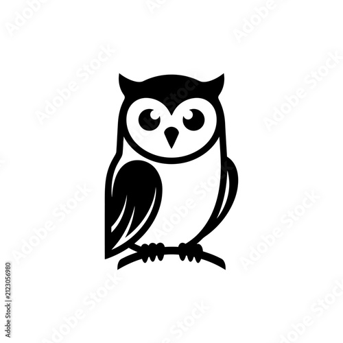 Minimalist Black and White Owl Icon Illustration