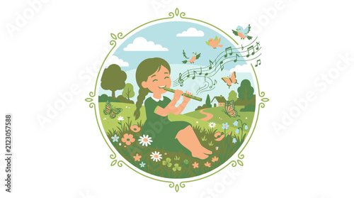 Little girl picking flowers in garden.