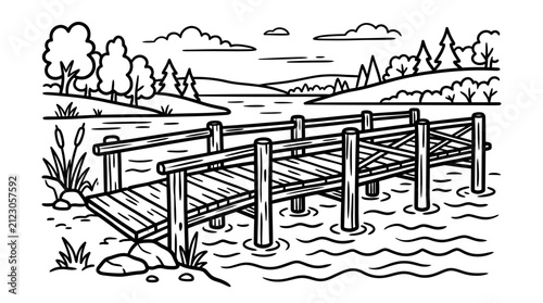 Wooden dock on the water surface.
