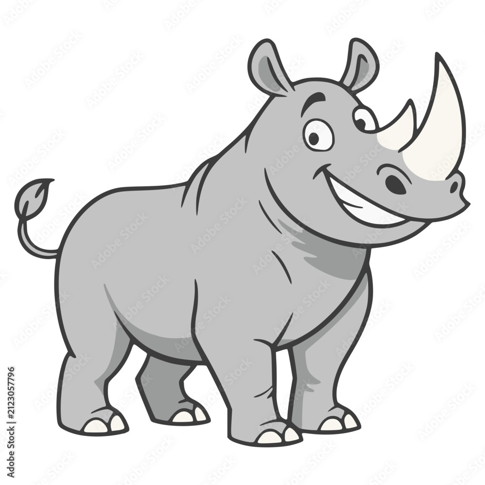 Obraz premium cartoon cute happy rhinoceros smile wildlife animal nature flat color vector illustration template design