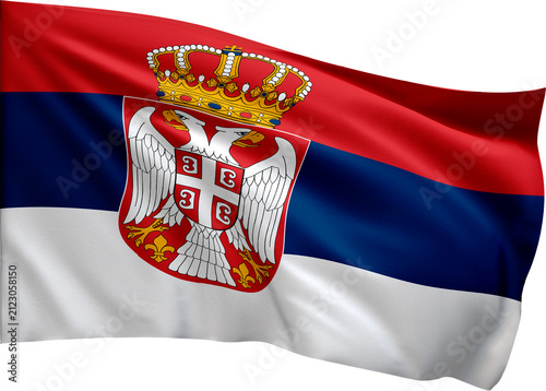 Cuadro en lienzo Waving Serbia Flag with Coat of Arms