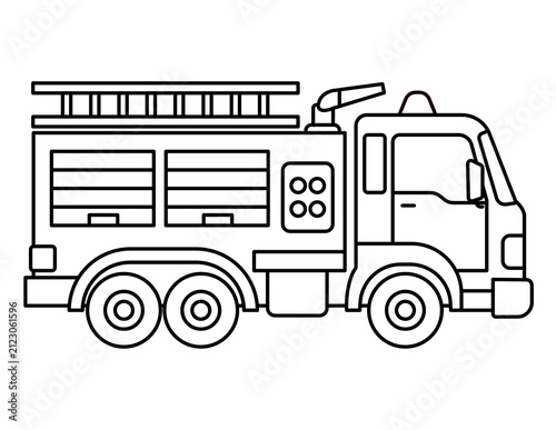 Konstfotografi Fire Truck Coloring Page for Kids – Simple Cartoon Fire Engine Outline Vector Il
