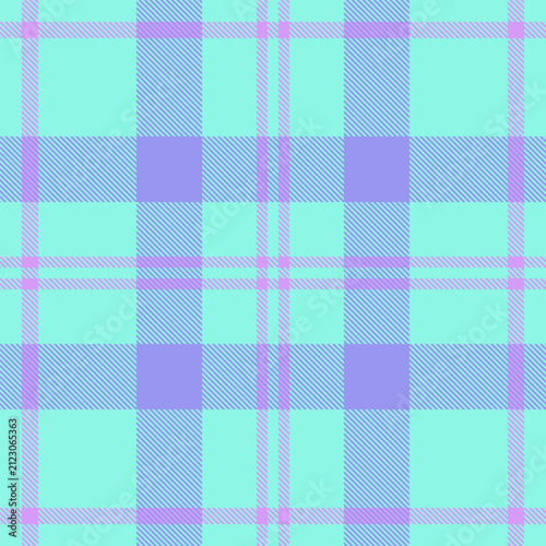 Traditional tartan plaid design with a classic woven appearance and teal and indigo tones. The seamless pattern recreates the look of woven fabric and works well as a decorative surface background.