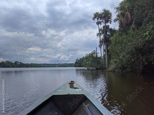 Fotografie Boat entering Sandoval Lake, Tambopata National Reserve, Peruvian Amazon rainfor