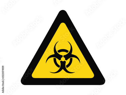Yellow triangular biohazard warning sign representing biological hazards, contamination, laboratory safety, medical risks, and hazardous materials.