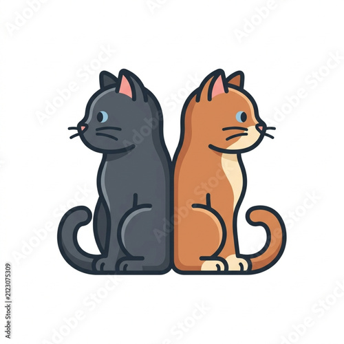 Two cartoon cats sitting side by side in illustration style.