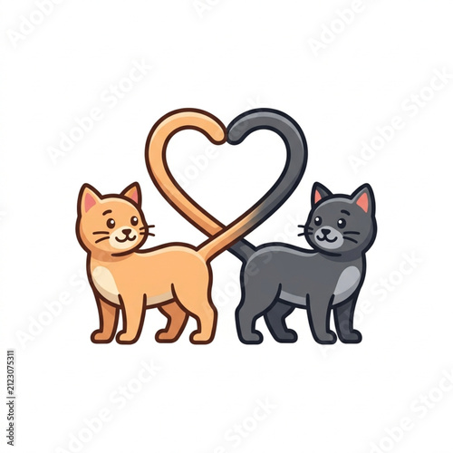 Two cartoon cats forming a heart shape with their tails.