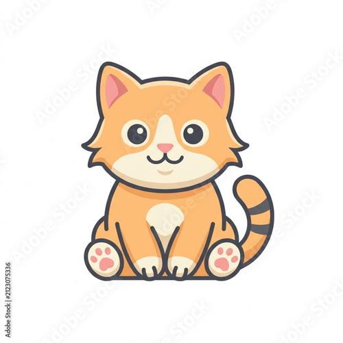 Cute orange tabby cat sitting with smiling face.