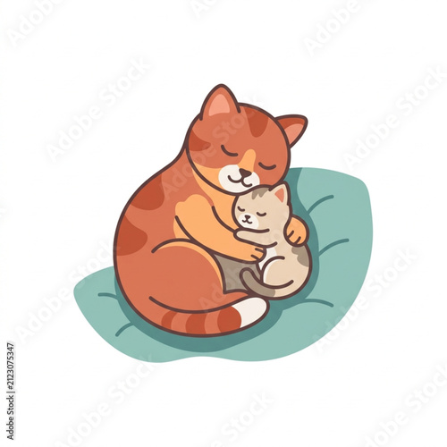 Orange Tabby Cat Holding White Kitten in Embrace.