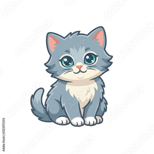 Cute Gray Kitten with Big Blue Eyes Sitting.