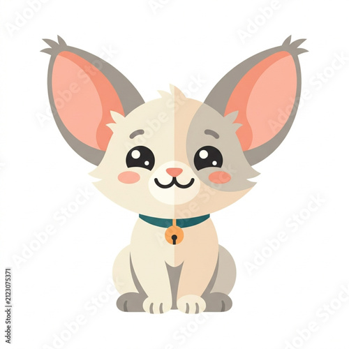 Cute cartoon fennec fox with big ears and blue collar.