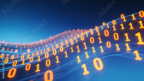 Binary code wave on blue background