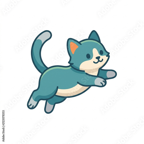 Принти на полотні Playful Blue Cartoon Cat Jumping in the Air.