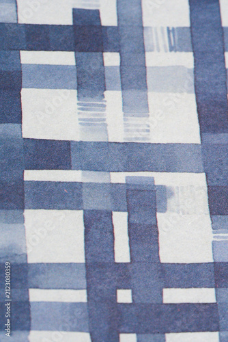 Abstract Blue Hand Painted Tartan Line Pattern on Textured Light Paper Surface