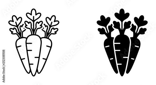Carrot Vector Icons, Healthy Root Vegetable Line Art and Silhouette Graphics, Organic Food Illustrations