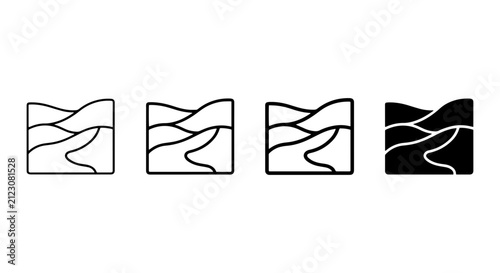 Desert Landscape Icons, Sand Dunes Vector Set, Minimalist Nature Graphics, Outline and Silhouette