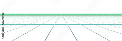 Green Retrowave Neon Grid Overlay, Isolated on Transparent Background. Isolated glowing retrowave neon grid for VFX, motion graphics and cinematic compositing.
