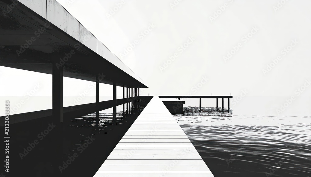 Fototapeta premium High contrast perspective of a coastal wooden pier.