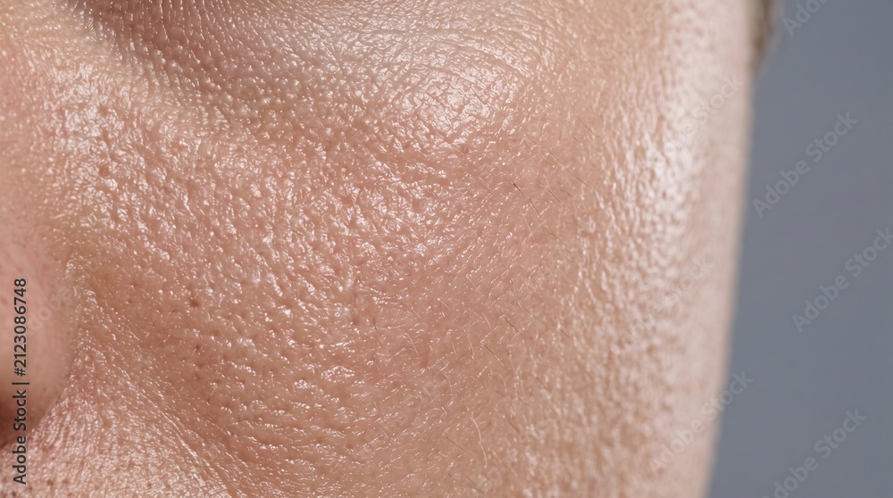 Fototapeta premium Macro close up view of human cheek skin showing fine hairs and pore texture