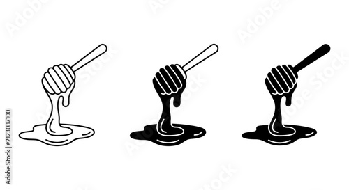 Фотография Honey Dipper Icons, Sweet Liquid Drips, Food Ingredient Vector Graphics Set
