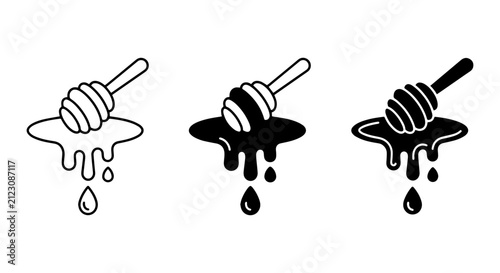 Obraz na płótnie Honey Dipper Icons, Sweet Liquid Drips, Food Ingredient Vector Set
