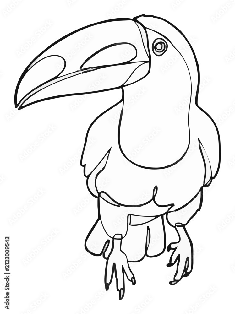 Naklejka premium Toco toucan running minimalist line art icon. Generative AI