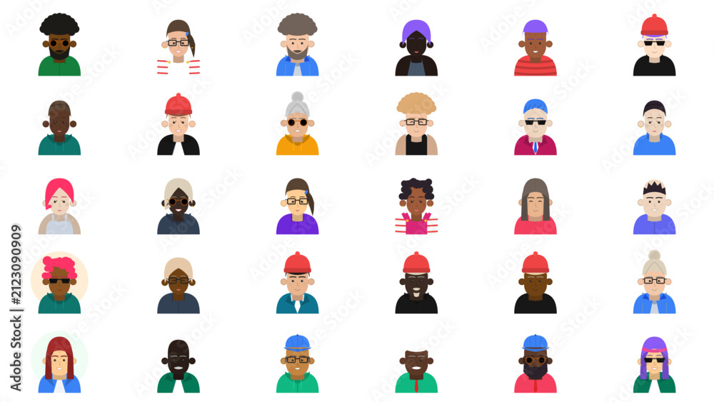 Fototapeta premium Diverse avatar studio man women collection with modern character icons for user profile design