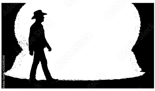 Black and white cowboy man silhouette walking and watching poses vector illustration isolated on white background