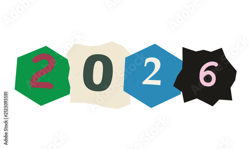 Creative New Year Cutout Paper Lettering Graphic Vector Illustration Featuring 2026 Text for Future Celebration Event Holiday Sale and Calendar Banner Design