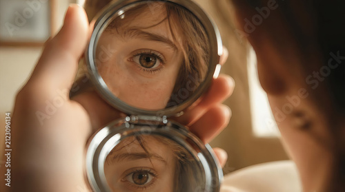Childs Eye Reflection in Handheld Mirror Childhood Self Discovery