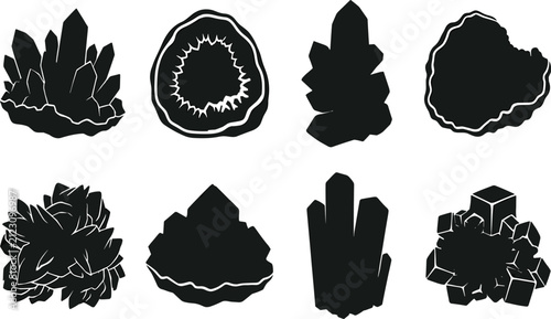 Canvastavla Crystal and Mineral Gemstone Vector Icon Set Featuring Geode Quartz Cluster Silh