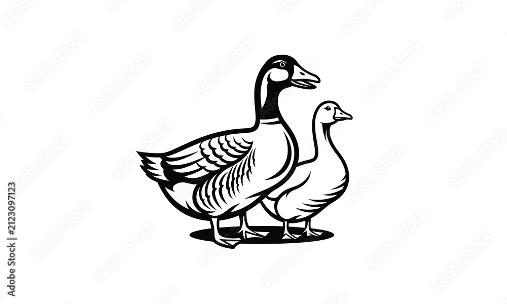 Fototapeta premium Two geese in profile halftone dot illustration
