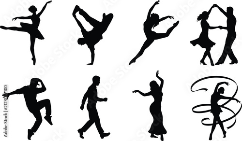 Canvastavla Dancers silhouette vector set isolated on white background for choreography and