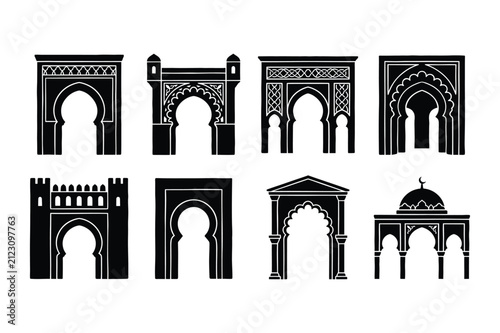 Photography Traditional oriental architecture archways and ornate doorway silhouettes