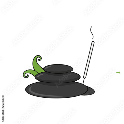 Stack of stones with incense and plant