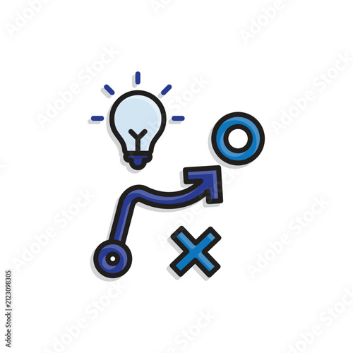 Icon solutions. Solution strategy. Arrow with circle and cross options. assistants, optimization, and management. Isometric design style.