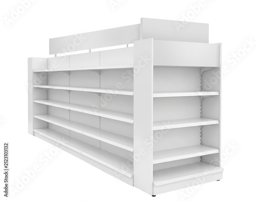 Supermarket Aisle Gondola Shelving System and End Cap Display Mockup