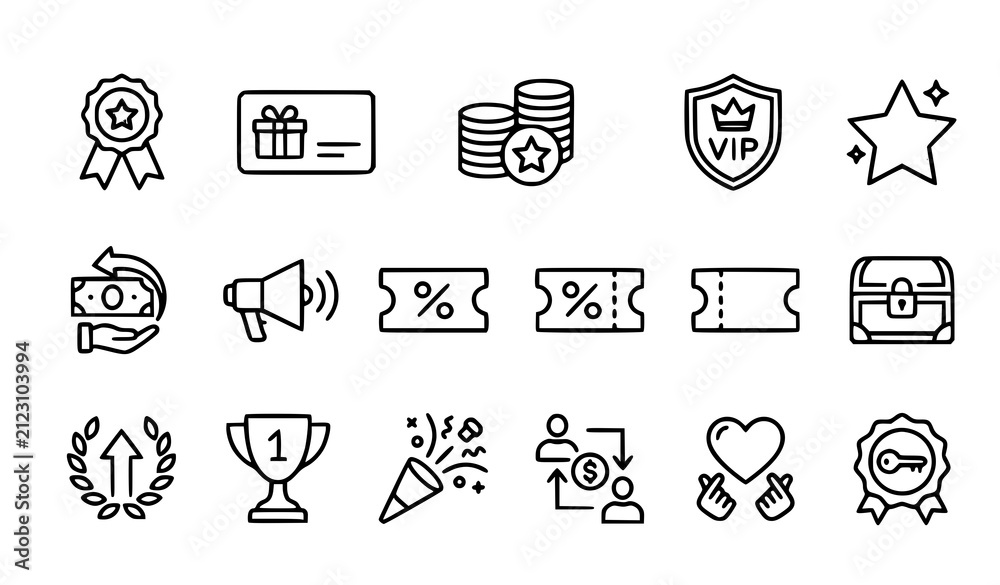 Fototapeta premium Reward and Incentive Outline Icons Collection
