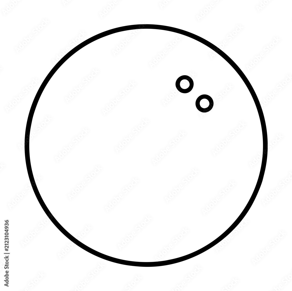 Fototapeta premium Hand-traced black outline vector illustration of a squash ball with two small dots on its surface, minimalist sporting equipment icon, clean line art, isolated on white, simple sports gear graphic