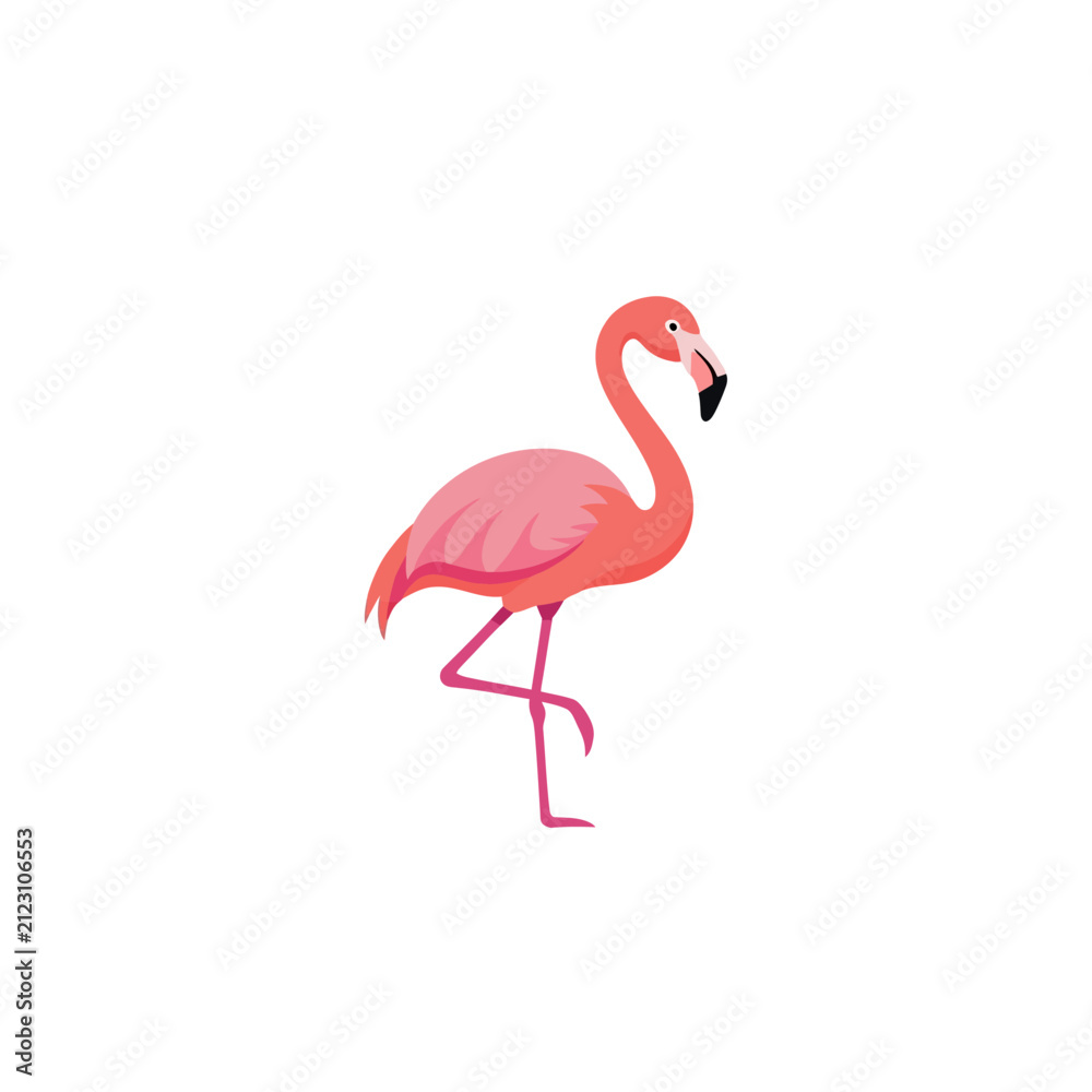 Obraz premium Pink flamingo vector illustration standing on one leg isolated on white background